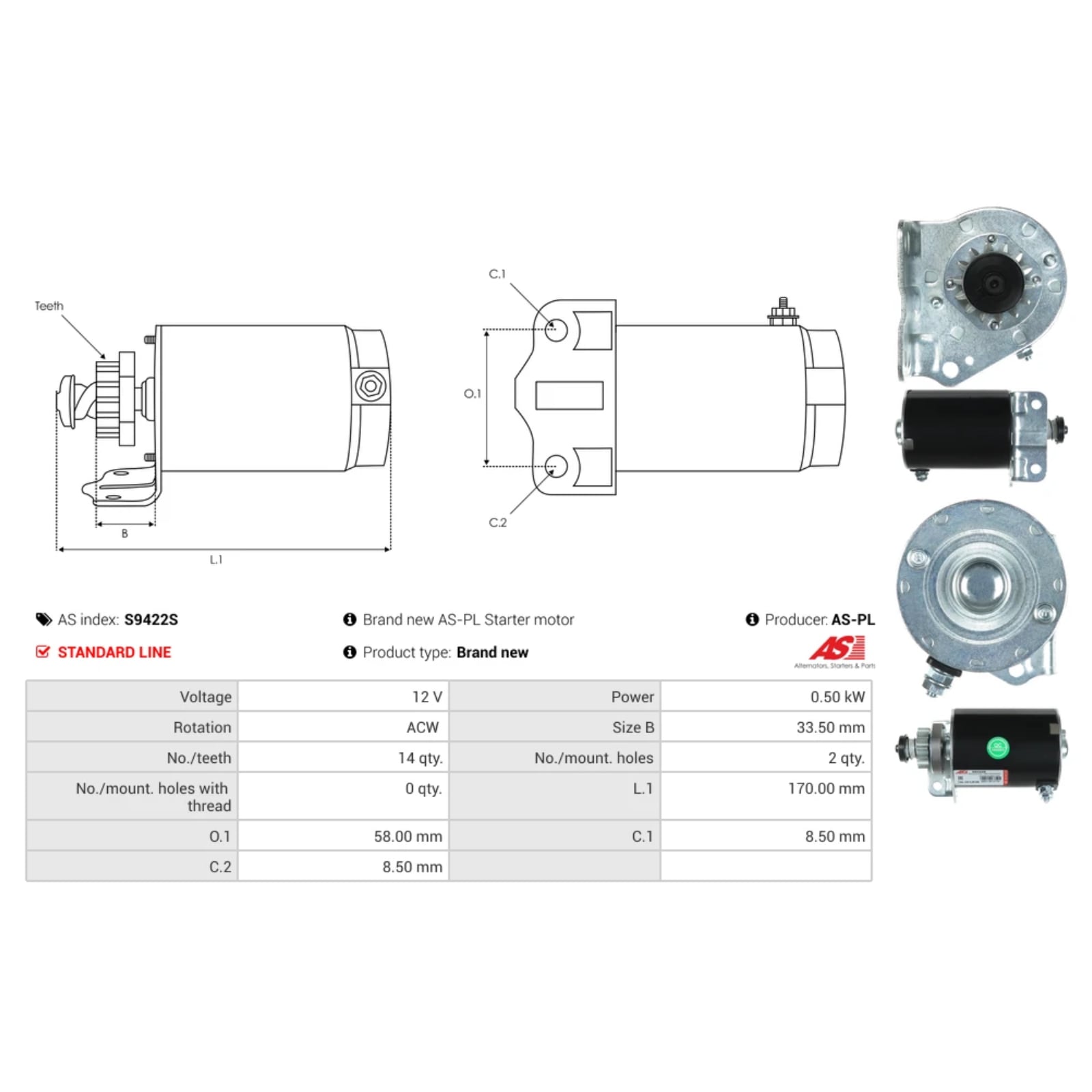 Anlasser 14 Zähne für Briggs & Stratton Toro John Deere 12V 0.5kW Rasenmäher
